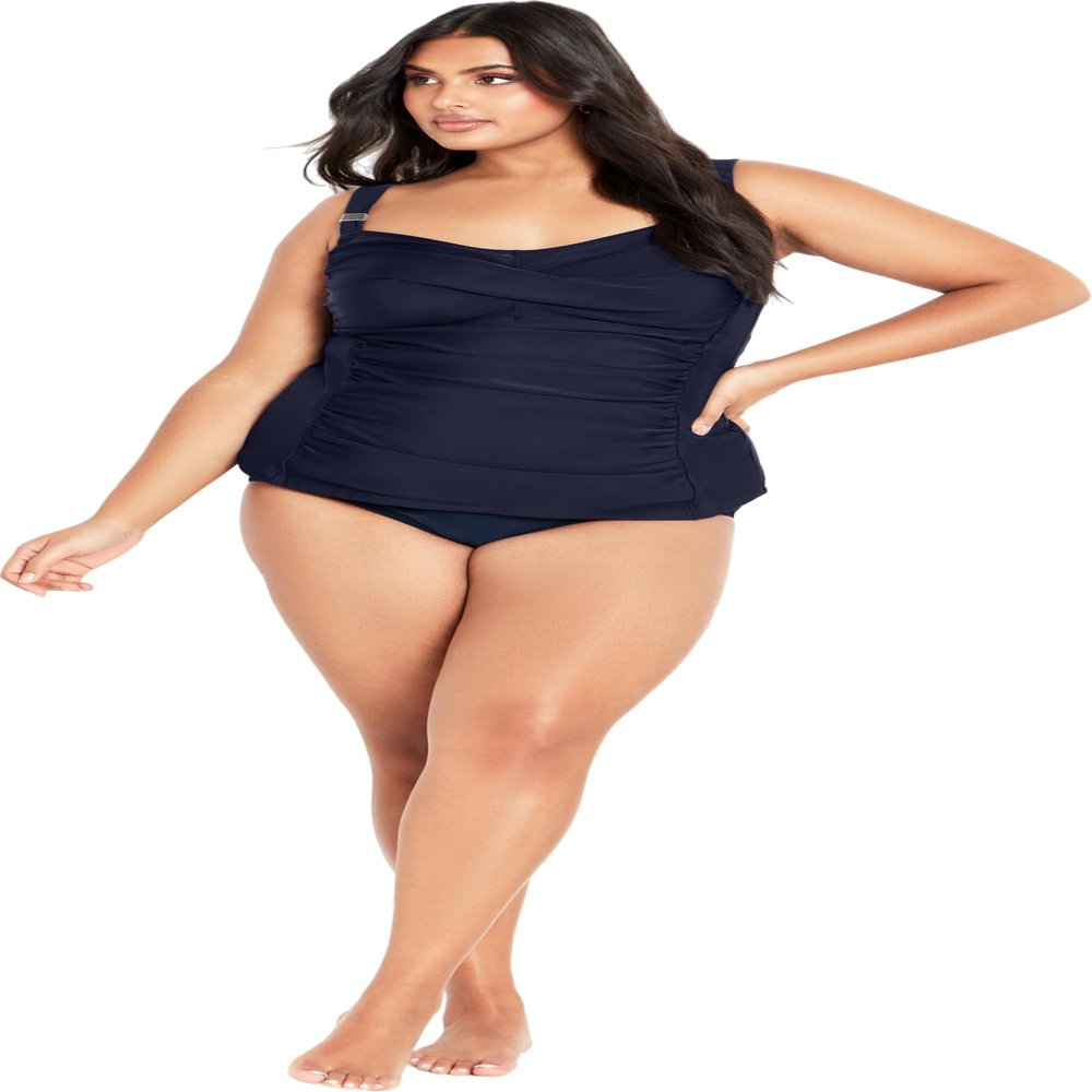 Avenue Women's Plus Size Twist Tankini Top, 14 Navy