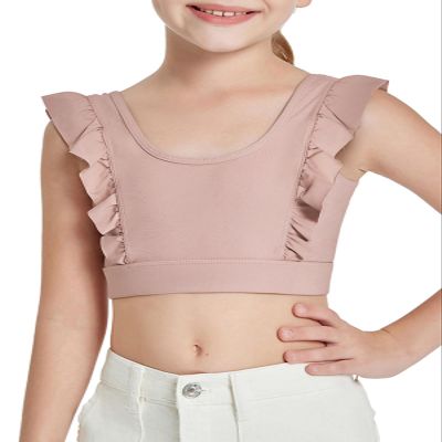 Girls Training Bra Cute Ruffle Sports Bra for Kids Comfort Dance Yoga Crop Top Pink
