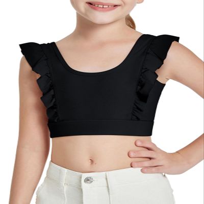 Girls Training Bra Cute Ruffle Sports Bra for Kids Comfort Dance Yoga Crop Top Black