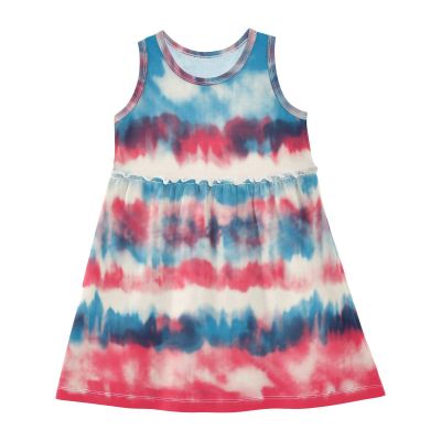 Aflyko Sleeveless Dress for Girl Batik Tie Dye Red Blue White Casual Dress Loose Fit Sundress Summer Infant Tank Playwear Dance Dress Cute Kiddo Outfit 4T
