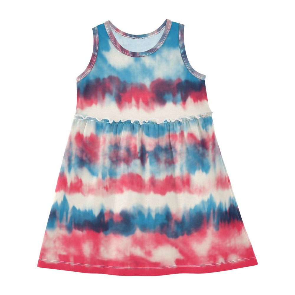 Aflyko Sleeveless Dress for Girl Batik Tie Dye Red Blue White Casual Dress Loose Fit Sundress Summer Infant Tank Playwear Dance Dress Cute Kiddo Outfit 4T