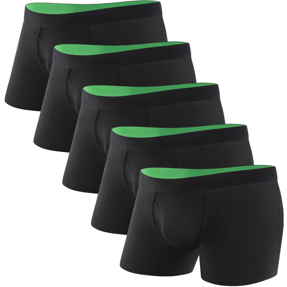 TIICHOO Mens Incontinence Underwear Washable with Absorbency Fly Front Leak Proof Boxer Briefs Pack of 5(M,5 Black)