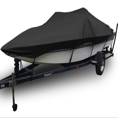 10-24FT Trailerable Boat Covers for V-Hull, TRI-Hull, Runabout Boat, Pro-Style Bass Boats 420D Waterproof Boat Cover, Black,12~14FT68in