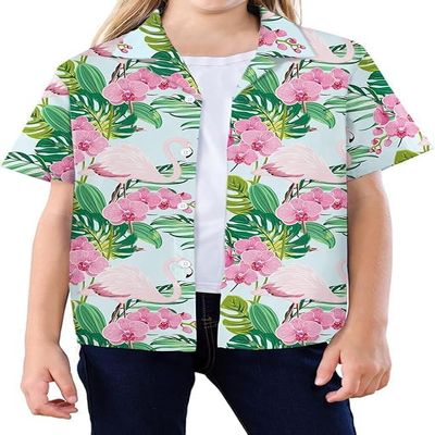 SANGTREE Girls & Women's Hawaiian Shirts Button Down Short Sleeve Floral Tropical Shirt Beach Vacation Blouse Tops, Flower Green, 13-14 Years= Tag 180
