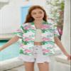 SANGTREE Girls & Women's Hawaiian Shirts Button Down Short Sleeve Floral Tropical Shirt Beach Vacation Blouse Tops, Flower Green, 13-14 Years= Tag 180 view 3