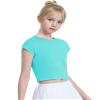 Auranso Girls Crop Tops Summer Short Sleeve Round Neck T Shirts Basic Tee for Kids Turquoise 7-8 Years view 2