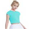 Auranso Girls Crop Tops Summer Short Sleeve Round Neck T Shirts Basic Tee for Kids Turquoise 5-6 Years view 2