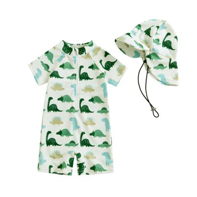 Hnyenmcko Infant Baby Boy Girls Rash Guard Swimsuit Short Sleeve Zipper Bathing Suit Toddler One Piece Swimwear Sunsuit (Fi-Green AS, 2-3 Years)
