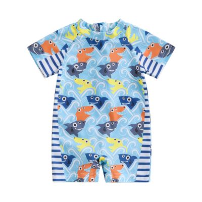 Hnyenmcko Infant Baby Boy Girls Rash Guard Swimsuit Short Sleeve Zipper Bathing Suit Toddler One Piece Swimwear Sunsuit (Sh-Blue, 2-3 Years)
