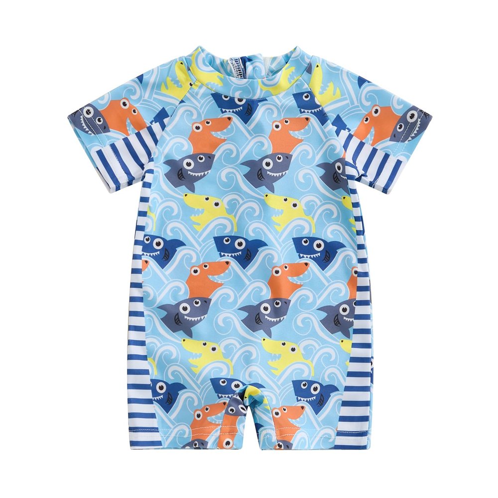 Hnyenmcko Infant Baby Boy Girls Rash Guard Swimsuit Short Sleeve Zipper Bathing Suit Toddler One Piece Swimwear Sunsuit (Sh-Blue, 2-3 Years)