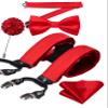 Barry.Wang Suspenders and Bow Tie Set for Men Solid Paisley Bowtie Y Shape Brace Handkerchief Cufflinks 6 Strong Clips view 1