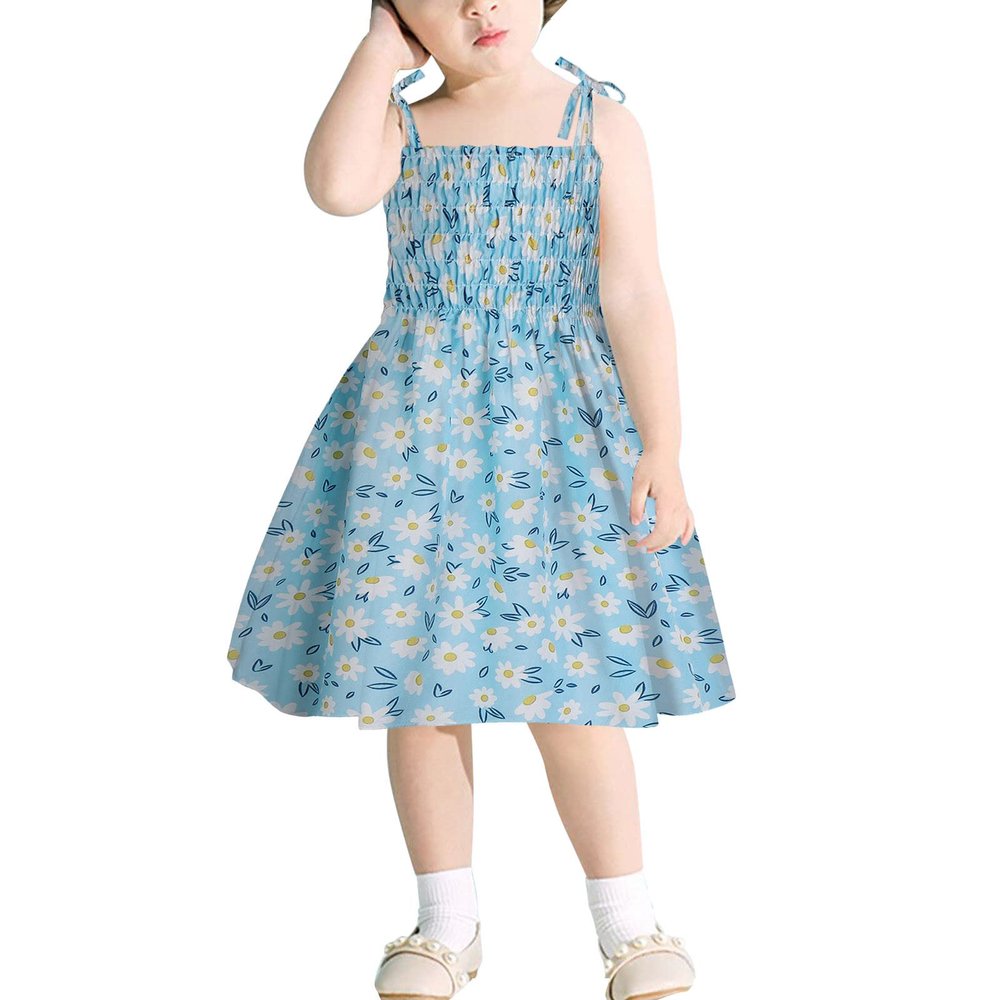 AIMAOMI Girls Bohe-mian Dresses Floral Sleeveless Rainbow Beach Sundress with Necklace Rainbow (Light Blue, 4-5 Years)
