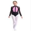 JEATHA Girls' Metallic Gymnastic Leotard Patchwork Sheer Mesh Long Sleeve Figure Skating Bodysuit Dance Party Tops Pink 14 Years view 1