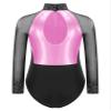 JEATHA Girls' Metallic Gymnastic Leotard Patchwork Sheer Mesh Long Sleeve Figure Skating Bodysuit Dance Party Tops Pink 14 Years view 4