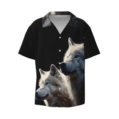 ReLuB Funky Hawaiian Shirt for Men, Wolf Graphics Button Down Beach Shirts Design Pattern Vacation Shirts (L), Large