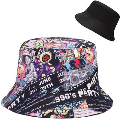 80s 90s Party Bucket Hat Beach Sun Hat Fishing Hat for Women Men, Outdoor Travel Reversible Double Side Wear Fisherman Hat