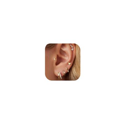 Small Gold Hoop Earrings for Women Dainty Gold Earrings| 14K Gold Plated Hypoallergenic Stud earrings Set| Cartilage Earrings for Multiple Piercing for Women (01-Gold-Moon)