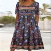 Akivide Women's Navy Blue Floral Maxi Dress, Short Sleeve Crew Neck Loose Fit Dress with Pockets, Botanical Casual Festival Dress view 2