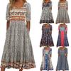Akivide Women's Navy Blue Floral Maxi Dress, Short Sleeve Crew Neck Loose Fit Dress with Pockets, Botanical Casual Festival Dress view 4