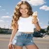 Auranso Girls Crop Tops Summer Short Sleeve Round Neck T Shirts Basic Tee for Kids White 11-12 Years view 3