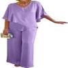 Treedoll Plus Size Gray Double Layer Tunic Pantsuit,Women's 2 Piece Sets Solid V-Neck Pant Suits Asymmetric Flowy Set (Purple,2XL), XX-Large view 1