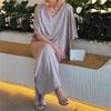 Treedoll Plus Size Gray Double Layer Tunic Pantsuit,Women's 2 Piece Sets Solid V-Neck Pant Suits Asymmetric Flowy Set (Purple,2XL), XX-Large view 2