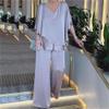 Treedoll Plus Size Gray Double Layer Tunic Pantsuit,Women's 2 Piece Sets Solid V-Neck Pant Suits Asymmetric Flowy Set (Purple,2XL), XX-Large view 4