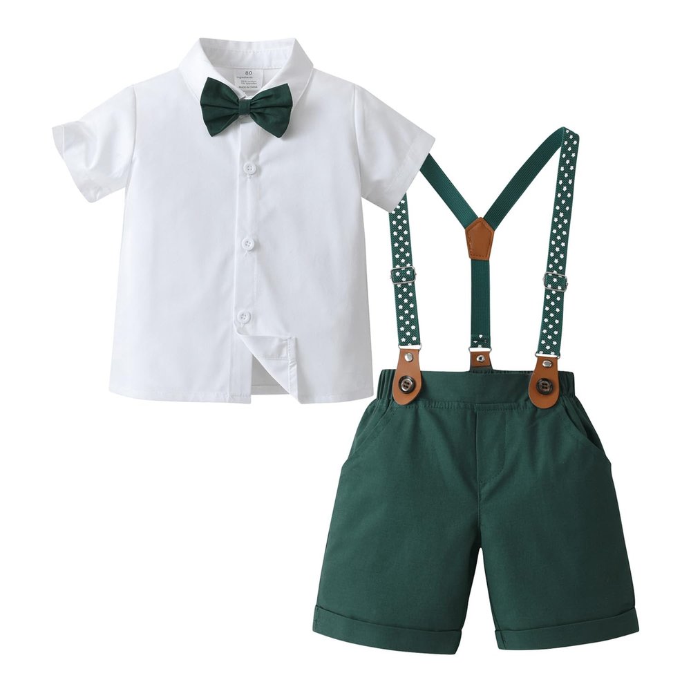 Boarnseorl Baby Boys Gentleman Outfits Shorts Sets,Infant Shirt + Shorts + Bow Tie + Suspenders,4-5Y