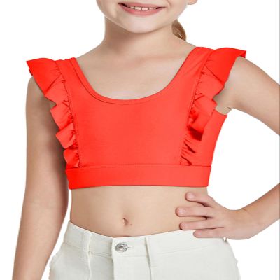 Girls Training Bra Cute Ruffle Sports Bra for Kids Comfort Dance Yoga Crop Top Fluorescent Orange
