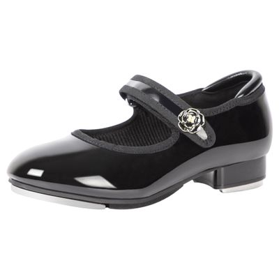 Linodes Easy Strap Tap Shoe Dance Flats for Girls and Boys (Toddler/Little Kid/Big Kid)-Black Patent-Flower-13M-Little Kid