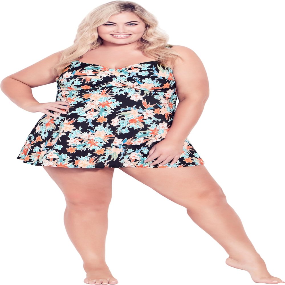 Avenue Women's Plus Size Twist Print Swim Dress, 26