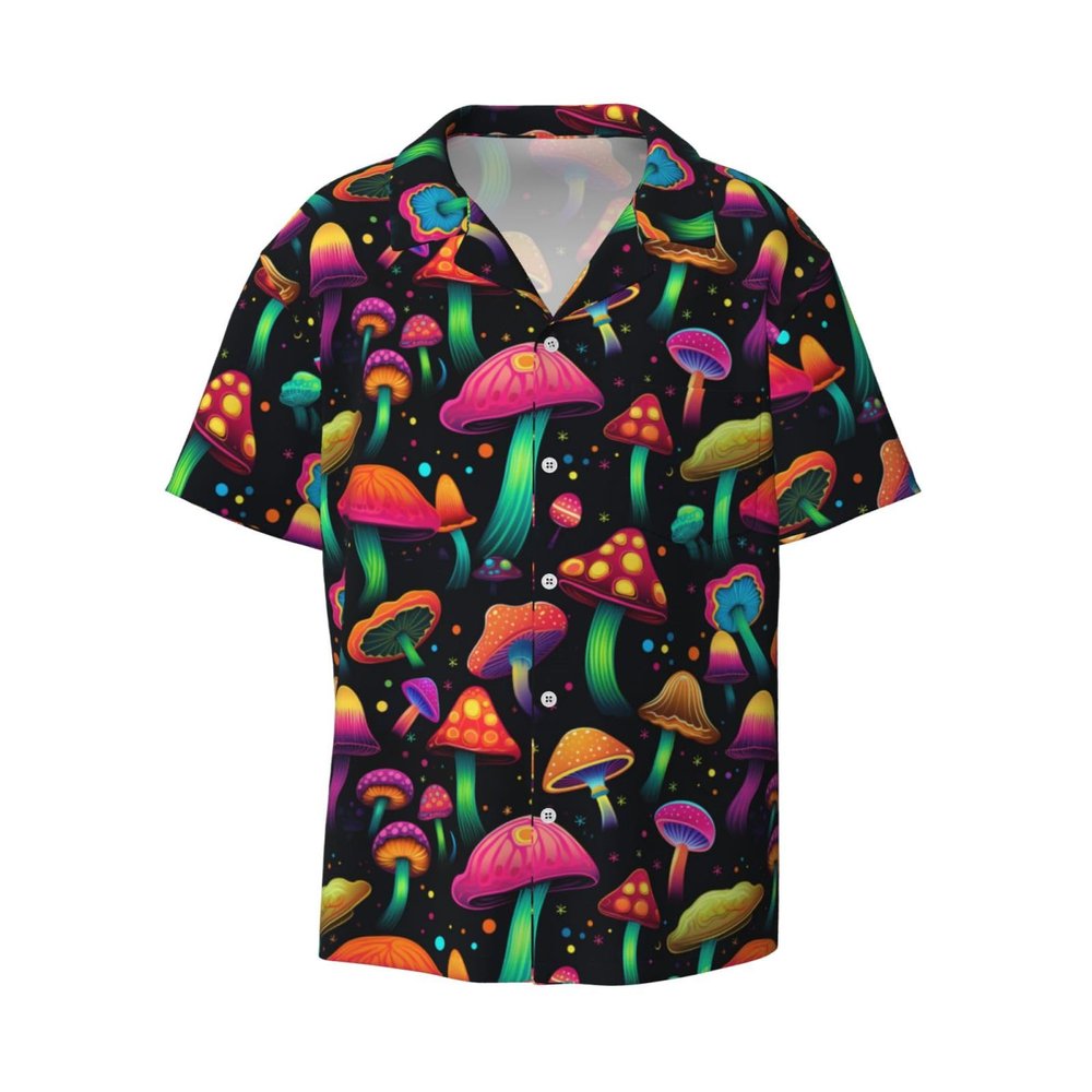 ReLuB Funky Hawaiian Shirt for Men, Psychedelic Colorful Mushrooms Graphics Button Down Beach Shirts Design Pattern Vacation Shirts (XL), X-Large