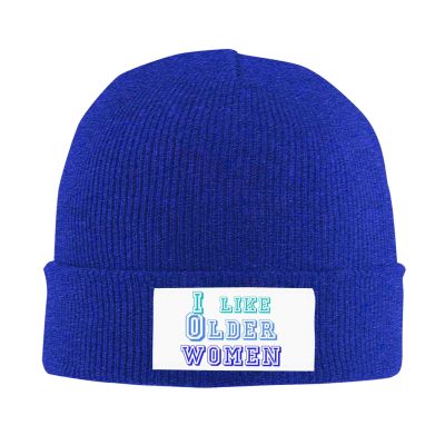 I Like Older Women Hat Funny Soft Warm Cuffed Skull Cap Acrylic Knitted Winter Hats Beanie Hat Blue