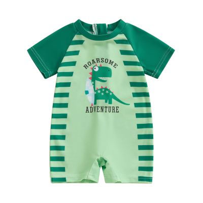 Hnyenmcko Infant Baby Boy Girls Rash Guard Swimsuit Short Sleeve Zipper Bathing Suit Toddler One Piece Swimwear Sunsuit (Dinosaur-Green AA, 18-24 Months)