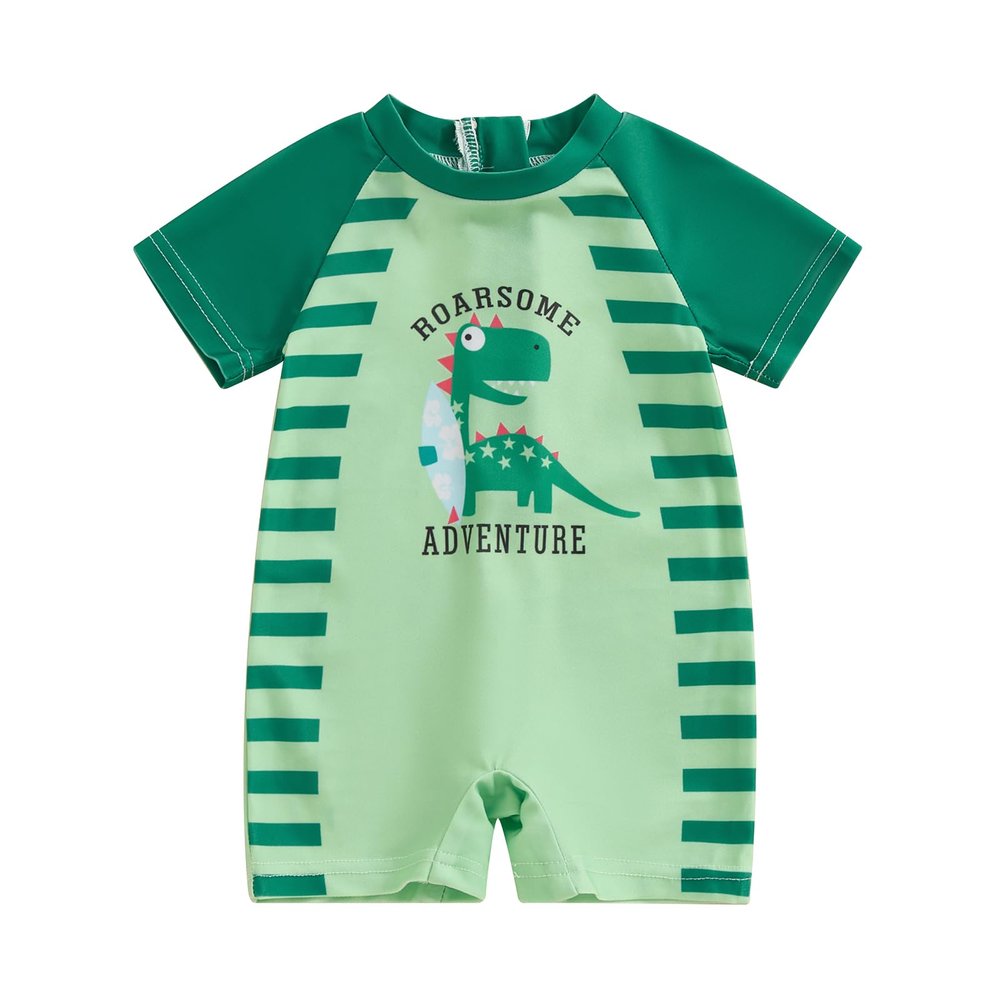 Hnyenmcko Infant Baby Boy Girls Rash Guard Swimsuit Short Sleeve Zipper Bathing Suit Toddler One Piece Swimwear Sunsuit (Dinosaur-Green AA, 18-24 Months)