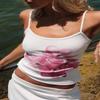 Women Y2k Floral Tank Top Spaghetti Strap Backless Graphic Tee Sleeveless Flower Print Cami Slim Fitted Crop Tops Retro Trendy(Camisole White,M) view 2