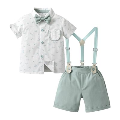 Boarnseorl Baby Boys Gentleman Outfits Shorts Sets,Infant Shirt + Shorts + Bow Tie + Suspenders,12-18M