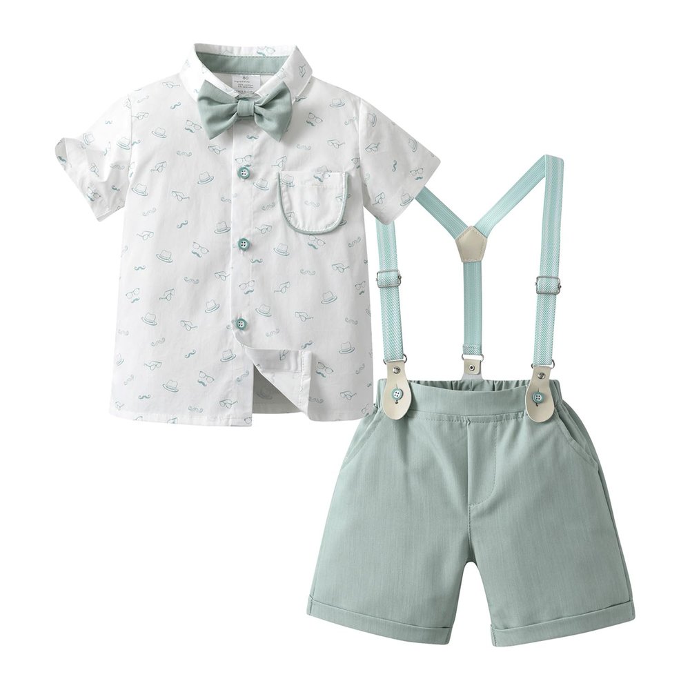 Boarnseorl Baby Boys Gentleman Outfits Shorts Sets,Infant Shirt + Shorts + Bow Tie + Suspenders,12-18M