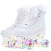 JajaHoho Roller Skates for Women, Holographic High Top Classic Rollerskates Pearl Pearlized Shiny Double-Row Glitter Wheels Quad Skates for Girls, Indoor & Outdoor (White Swan, Size 7) view 1