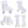 JajaHoho Roller Skates for Women, Holographic High Top Classic Rollerskates Pearl Pearlized Shiny Double-Row Glitter Wheels Quad Skates for Girls, Indoor & Outdoor (White Swan, Size 7) view 4