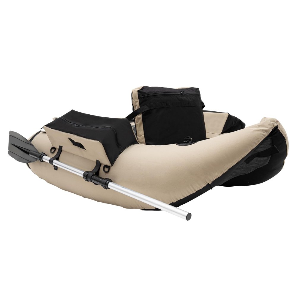 Inflatable Boat, Outdoor Fishing Boat, One Person Portable Boat Raft, Inflatable Fishing Boat Touring Kayak for Adults, Inflatable Sport Tender Fishing Dinghy Boat w/Air Pump (Khaki)