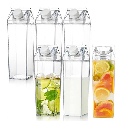 6 Pack Milk Carton Water Bottles 34oz/1000ml Leak Proof Plastic Water Bottle Reusable BPA Free Sports Water Bottle Carton Shaped Juice Milk Bottle for Gym Camping Hiking Travel Sports, Dishwasher Safe
