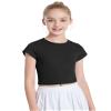 Auranso Girls Crop Tops Summer Short Sleeve Round Neck T Shirts Basic Tee for Kids Black 13-14 Years