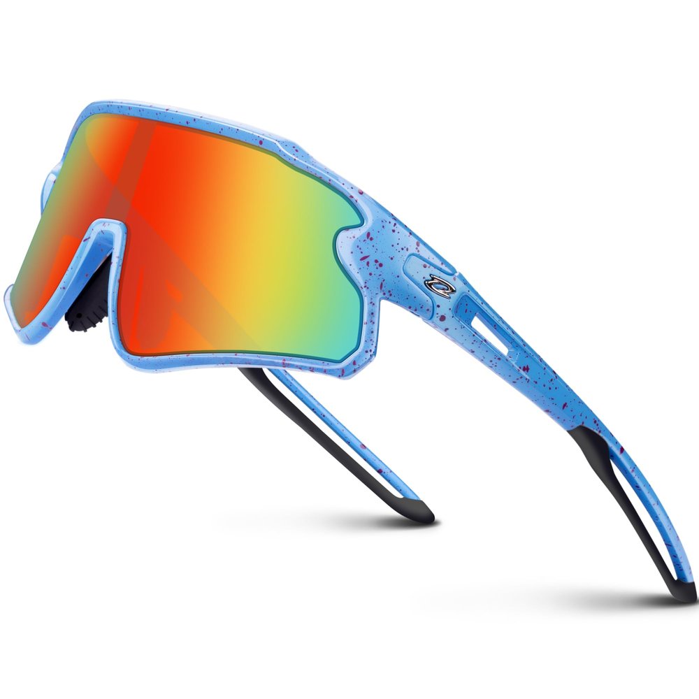 RIVBOS Youth Baseball Sunglasses for Kids(Boys&Girls) Polarized UV Protection Cycling Glasses BlackBlue MagentaDot Frame-Rainbow Lens RYS007
