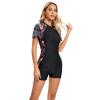 OBEEII Rash Guard for Women Short Sleeve One Piece Swimsuit Zip up Floral Print Boyleg Bathing Suit Surfing Wetsuit UPF 50 Tropical -Leaves XL view 2