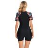 OBEEII Rash Guard for Women Short Sleeve One Piece Swimsuit Zip up Floral Print Boyleg Bathing Suit Surfing Wetsuit UPF 50 Tropical -Leaves XL view 3