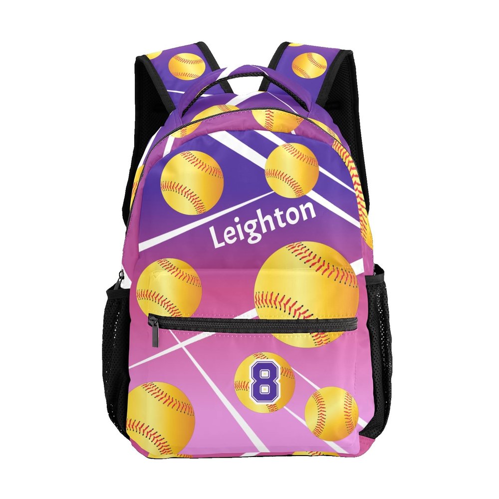 CUXWEOT Personalized Waterproof School Daypack Softball Pink Purple Shoulders Bags Backpack