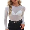 WIHOLL White Long Sleeve Shirts for Women Mesh Sheer Basic See Through Crew Neck Y2K Loose Slim Fit for Wedding Blouses L view 1