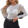 WIHOLL White Long Sleeve Shirts for Women Mesh Sheer Basic See Through Crew Neck Y2K Loose Slim Fit for Wedding Blouses L view 2