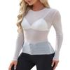 WIHOLL White Long Sleeve Shirts for Women Mesh Sheer Basic See Through Crew Neck Y2K Loose Slim Fit for Wedding Blouses L view 3